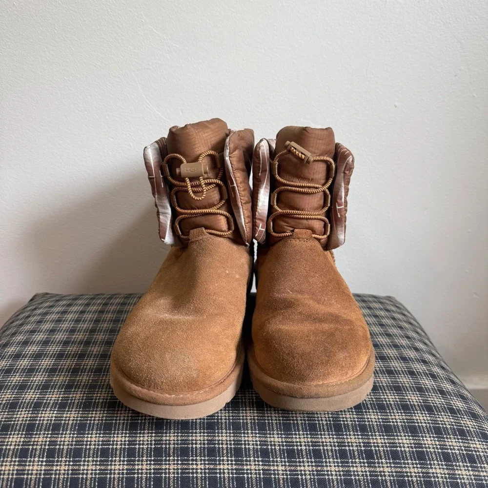 UGG Classic Maxi Toggle Puffer Suede Winter Boots Size 8 Chestnut Brown